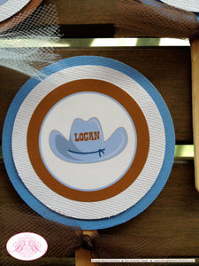 Cowboy Birthday Party Cupcake Toppers Blue Hat Boots Circle Country Horse Boy Wild West Horse Farm Barn Boogie Bear Invitations Logan Theme