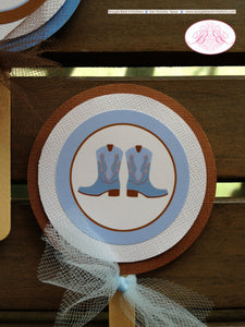 Cowboy Birthday Party Cupcake Toppers Blue Hat Boots Circle Country Horse Boy Wild West Horse Farm Barn Boogie Bear Invitations Logan Theme