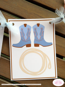 Blue Cowboy Birthday Party Name Banner Western Brown Lasso Rodeo Ranch Wild West Horse Boots Country Boy Boogie Bear Invitations Logan Theme
