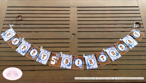 Blue Cowboy Happy Birthday Banner Party Hat Western Brown Boots Boy Wild West Cactus Farm Barn Country Boogie Bear Invitations Logan Theme