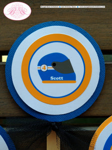 Race Car Birthday Party Cupcake Toppers Orange Blue Black Checkered Flag Fast Race Track Racing Boy Girl Boogie Bear Invitations Scott Theme