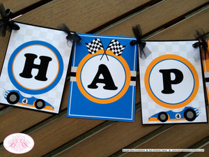 Race Car Happy Birthday Party Banner Driver Orange Black Blue Racing Race Track Pit Crew Boy Girl Helmet Boogie Bear Invitations Scott Theme