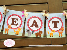 Load image into Gallery viewer, Woodland Animals Birthday Party Banner Creatures Forest Spring Girl 1st 2nd 3rd 4th 5th 6th 7th 8th Boogie Bear Invitations Heather Theme