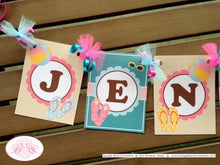 Load image into Gallery viewer, Flip Flop Pool Birthday Party Banner Small Name Age Beach Luau Girl Swimming Swim Splash Boogie Bear Invitations Jenna Theme