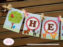 Load image into Gallery viewer, Woodland Animals Birthday Party Banner Creatures Forest Spring Girl 1st 2nd 3rd 4th 5th 6th 7th 8th Boogie Bear Invitations Heather Theme