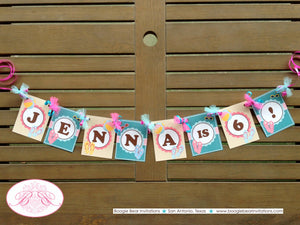 Flip Flop Pool Birthday Party Banner Small Name Age Beach Luau Girl Swimming Swim Splash Boogie Bear Invitations Jenna Theme