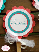 Load image into Gallery viewer, Pink Pinwheel Birthday Party Cupcake Toppers Girl Teal Aqua Blue Red Outdoor Picnic Garden Breezy Wind Boogie Bear Invitations Cassie Theme