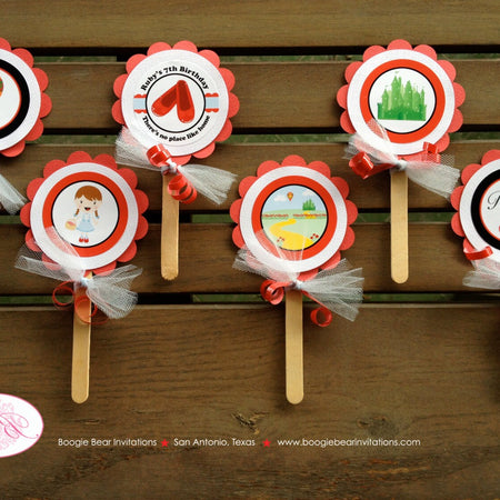 Wizard of Oz Party Cupcake Toppers Birthday Red Shoes Toto Dorothy Castle Wizard of Oz Yellow Brick Road Boogie Bear Invitations Ruby Theme
