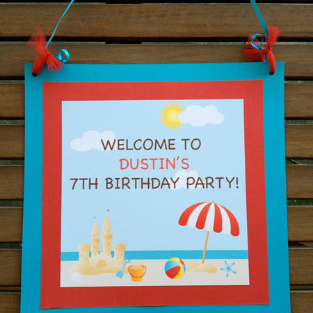 Retro Beach Birthday Party Door Banner Sandcastle Happy Swimming Boy Girl Ocean Swim Island Splash Ball Boogie Bear Invitations Dustin Theme