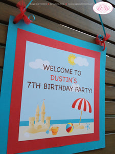 Retro Beach Birthday Party Door Banner Sandcastle Happy Swimming Boy Girl Ocean Swim Island Splash Ball Boogie Bear Invitations Dustin Theme
