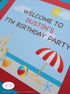 Retro Beach Birthday Party Door Banner Sandcastle Happy Swimming Boy Girl Ocean Swim Island Splash Ball Boogie Bear Invitations Dustin Theme