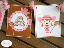 Load image into Gallery viewer, Pink Cowgirl Birthday Party Name Banner Western Horse Pony Girl Boots Sherrif Country Farm Wild West Boogie Bear Invitations Olivia Theme