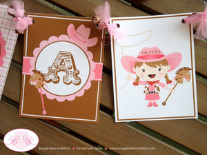 Pink Cowgirl Birthday Party Name Banner Western Horse Pony Girl Boots Sherrif Country Farm Wild West Boogie Bear Invitations Olivia Theme