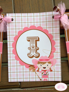 Pink Cowgirl Birthday Party Name Banner Western Horse Pony Girl Boots Sherrif Country Farm Wild West Boogie Bear Invitations Olivia Theme