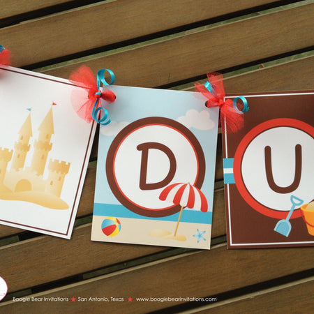 Retro Beach Birthday Party Name Banner Summer Ball Pool Boy Girl Swimming Pool Swim Ocean Sandcastle Boogie Bear Invitations Dustin Theme