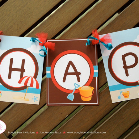 Retro Beach Happy Birthday Banner Party Ball Pool Lake River Boy Girl Swimming Swim Ocean Splash Bash Boogie Bear Invitations Dustin Theme