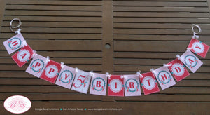 Pinwheel Summer Fun Happy Birthday Party Banner Pink Teal Aqua Turquoise Blue Polka Dot Girl Vintage Boogie Bear Invitations Cassie Theme