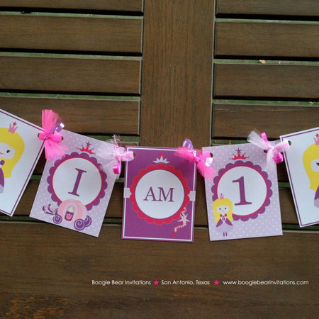Princess I am 1 Birthday Highchair Banner Magic Fairy Girl Purple Pink Royal Ball Dance Castle Crown Boogie Bear Invitations Lauren Theme