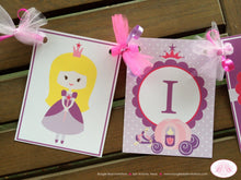 Load image into Gallery viewer, Princess I am 1 Birthday Highchair Banner Magic Fairy Girl Purple Pink Royal Ball Dance Castle Crown Boogie Bear Invitations Lauren Theme