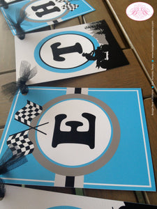 Blue ATV Birthday Party Name Banner Quad All Terrain Vehicle 4 Wheeler Boy Girl Racing Race Sports Track Boogie Bear Invitations Seth Theme