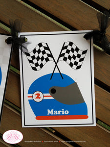 Race Car Name Birthday Party Banner Driver Boy Girl Racing Red Blue Racing Track Grand Prix Driver Retro Boogie Bear Invitations Mario Theme