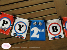 Load image into Gallery viewer, Race Car Happy Birthday Party Banner Driver Racing Red Blue Black Boy Grand Prix Racing Track Racecar Boogie Bear Invitations Mario Theme