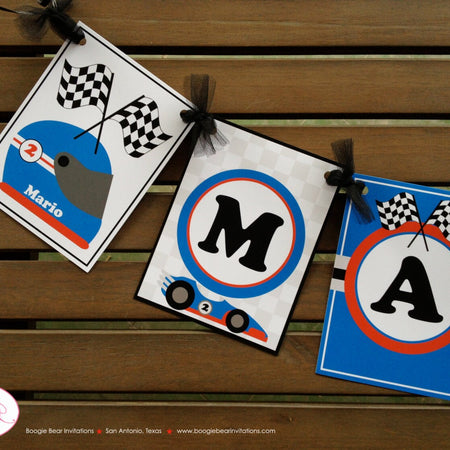 Race Car Name Birthday Party Banner Driver Boy Girl Racing Red Blue Racing Track Grand Prix Driver Retro Boogie Bear Invitations Mario Theme