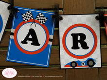 Load image into Gallery viewer, Race Car Name Birthday Party Banner Driver Boy Girl Racing Red Blue Racing Track Grand Prix Driver Retro Boogie Bear Invitations Mario Theme