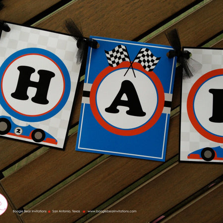 Race Car Happy Birthday Party Banner Driver Racing Red Blue Black Boy Grand Prix Racing Track Racecar Boogie Bear Invitations Mario Theme