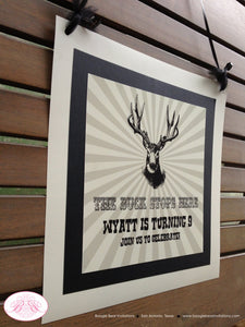 Deer Buck Happy Birthday Door Banner Hunting Boy Girl Black Trophy Bust Group Hunt Elk Antlers Bullseye Boogie Bear Invitations Wyatt Theme