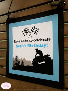 ATV Off Road Birthday Door Banner Happy Quad 4 Wheeler Boy Girl Blue Black All Terrain Vehicle Race Track Boogie Bear Invitations Seth Theme