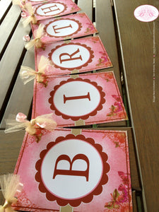 Vintage Butterfly Party Banner Happy Birthday Girl Pink Red Gold Garden Outdoor Picnic Ombre Flower Boogie Bear Invitations Victoria Theme