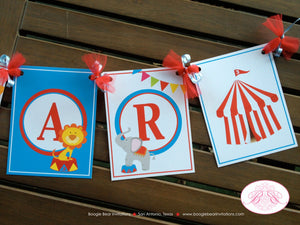 Circus Animals Birthday Party Banner Tiger Elephant Sea Lion Clown Big Top Red Blue Boy Girl Carnival Boogie Bear Invitations Oscar Theme