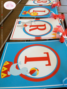 Circus Animals Birthday Party Banner Happy Tiger Elephant Seal Clown Big Top Red Blue Boy Girl Showman Boogie Bear Invitations Oscar Theme