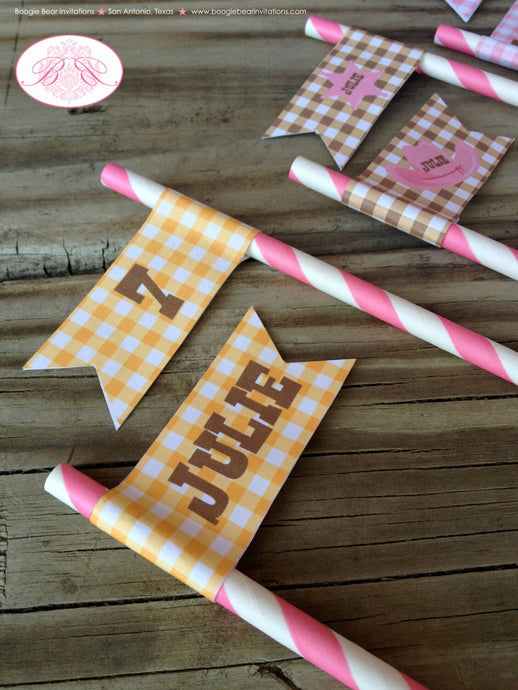 Pink Cowgirl Birthday Party Straws Paper Set Hat Wild West Ranch Brown Country Farm Barn Western Sheriff Boogie Bear Invitations Julie Theme