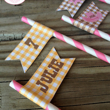 Pink Cowgirl Birthday Party Straws Paper Set Hat Wild West Ranch Brown Country Farm Barn Western Sheriff Boogie Bear Invitations Julie Theme