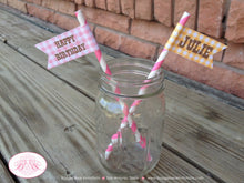 Load image into Gallery viewer, Pink Cowgirl Birthday Party Straws Paper Set Hat Wild West Ranch Brown Country Farm Barn Western Sheriff Boogie Bear Invitations Julie Theme