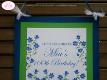 Load image into Gallery viewer, Blue Flowers Birthday Party Door Banner Bluebonnets Happy Girl Garden Picnic Outdoor Spring Ladies Floral Boogie Bear Invitations Mia Theme