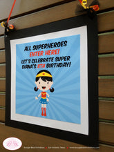 Load image into Gallery viewer, Super Girl Birthday Party Door Banner Superhero Black Red Yellow Blue Comic Masked Hero Supergirl Woman Boogie Bear Invitations Diana Theme