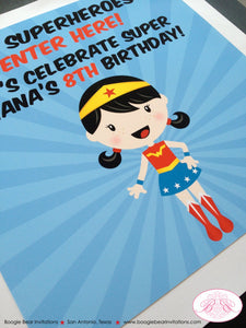 Super Girl Birthday Party Door Banner Superhero Black Red Yellow Blue Comic Masked Hero Supergirl Woman Boogie Bear Invitations Diana Theme