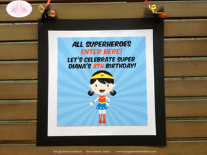 Super Girl Birthday Party Door Banner Superhero Black Red Yellow Blue Comic Masked Hero Supergirl Woman Boogie Bear Invitations Diana Theme