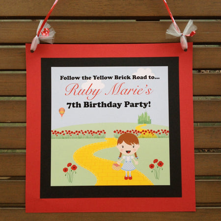 Wizard of Oz Happy Birthday Door Banner Girl Dorothy Red Poppies Flowers Yellow Brick Road Wizard Castle Boogie Bear Invitations Ruby Theme