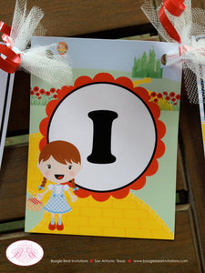 Wizard of Oz Highchair I am 1 Banner Birthday Party Yellow Brick Road Girl Dorothy Red Shoes Gingham 1st Boogie Bear Invitations Ruby Theme