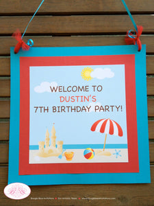 Beach Pool Birthday Party Package Boy Girl Summer Happy Door Banner Swimming Swim Pool Island Ocean Kid Boogie Bear Invitations Dustin Theme