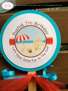 Retro Beach Party Cupcake Toppers Birthday Pool Ball Boy Girl Ocean Swimming Swim Sandcastle Summer Boogie Bear Invitations Dustin Theme