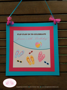 Flip Flop Pool Birthday Party Door Banner Pink Blue Girl Swim Splash Bash Swimming Beach Ball Summer Boogie Bear Invitations Jenna Theme