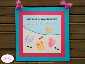 Flip Flop Pool Birthday Party Package Girl Swimming Pool Splash Swim Beach Ball Pink Aqua Blue Summer Boogie Bear Invitations Jenna Theme