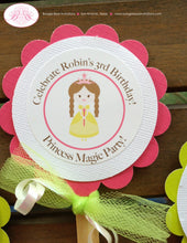Load image into Gallery viewer, Princess Birthday Party Cupcake Toppers Pink Garden Set Pink Lime Green Crown Queen Castle Ball Dance Boogie Bear Invitations Robin Theme