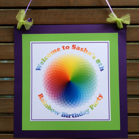 Rainbow Birthday Party Door Banner Happy Painting Girl Boy Art Class Craft Kaleidoscope Color Wheel Kids Boogie Bear Invitations Sasha Theme