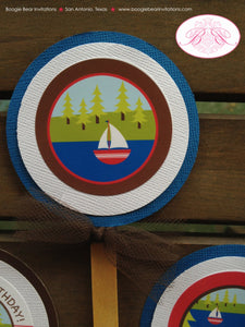 Lake Cupcake Toppers Birthday Party Boy Girl Swimming Fishing State Park Forest Swim Fish Boat Boating Boogie Bear Invitations Jamie Theme